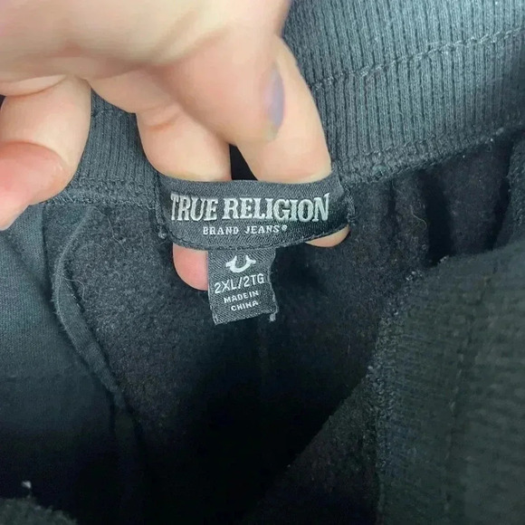 True Religion Men’s Basketball Fleece Shorts Black Y2K 2XL Pull On Drawstring - Picture 6 of 9